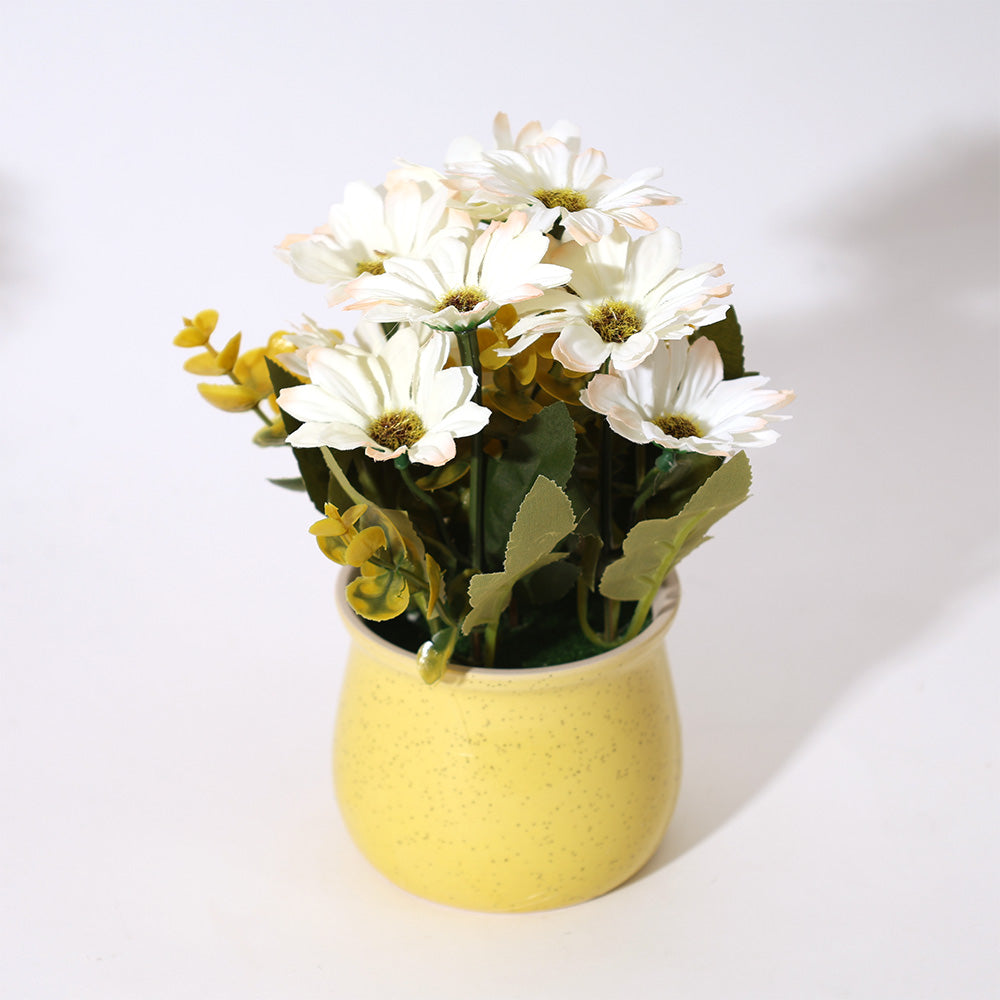Daisies Artificial Potted Plant - White Yellow