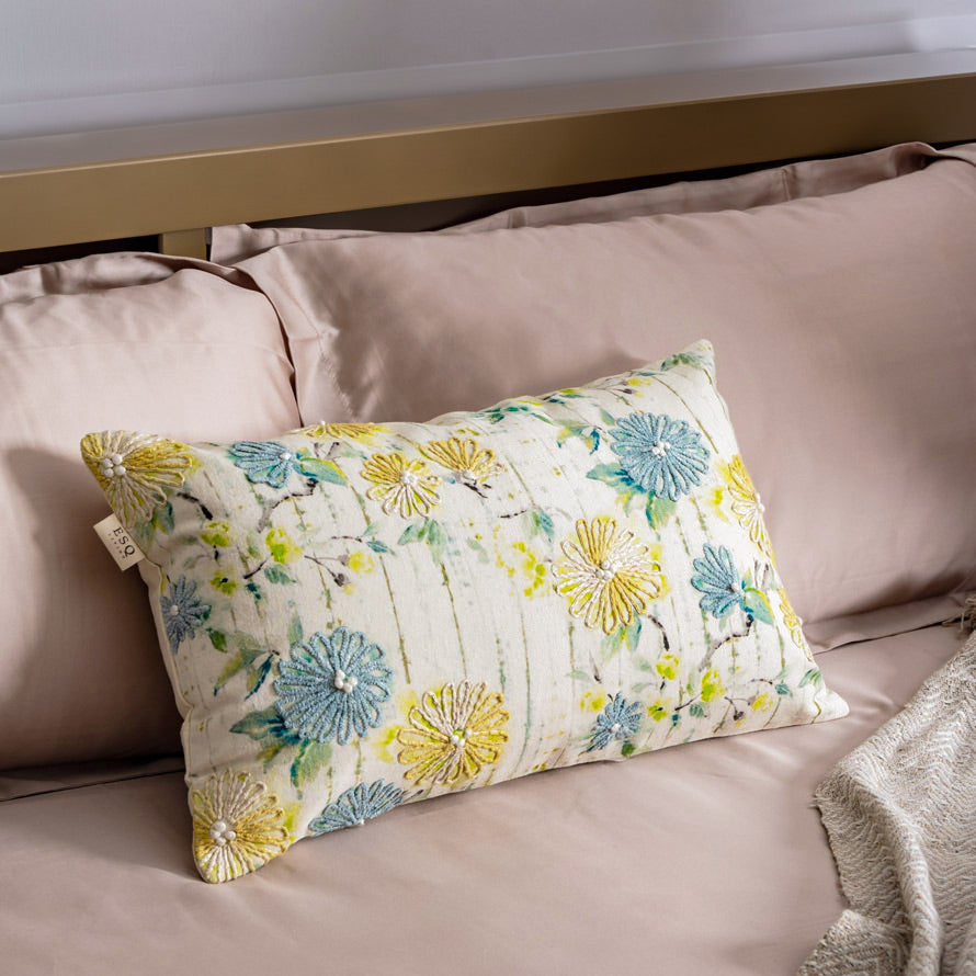 Daisy Rectangular Embroidered Cushion Cover 50x30cm- Multicolor
