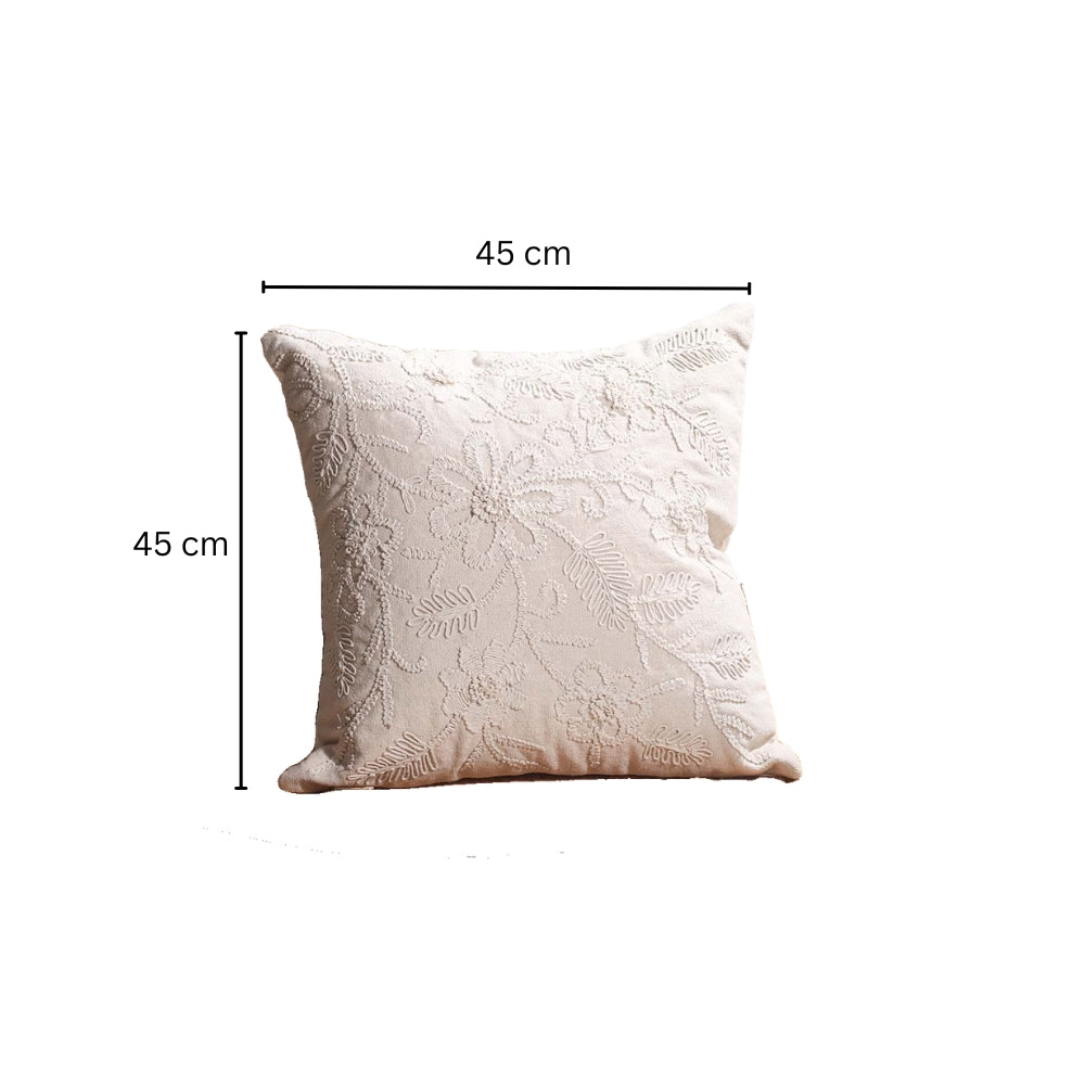 Daisy Embroidered Cotton Cushion Cover 45x45cm - Beige