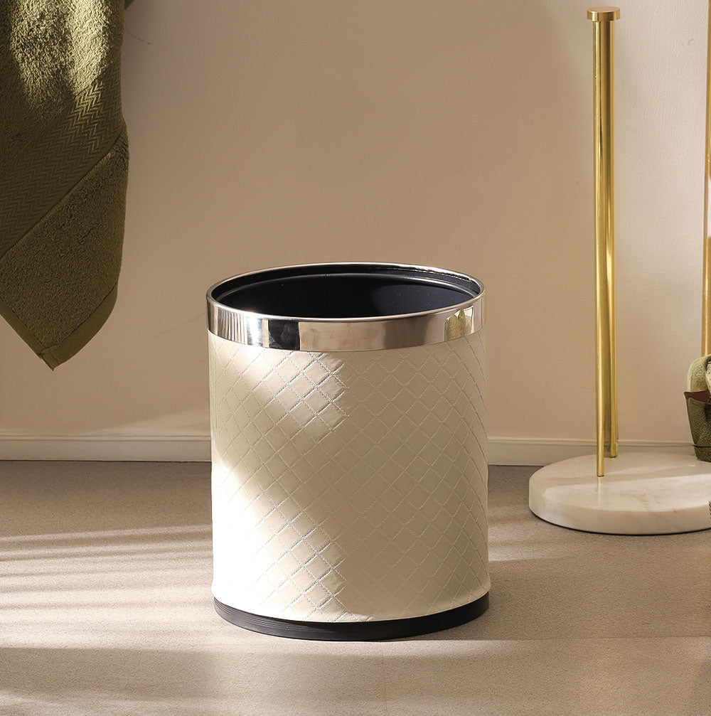 Damas Quilted Round Waste Bin 10L - Pearl Ivory