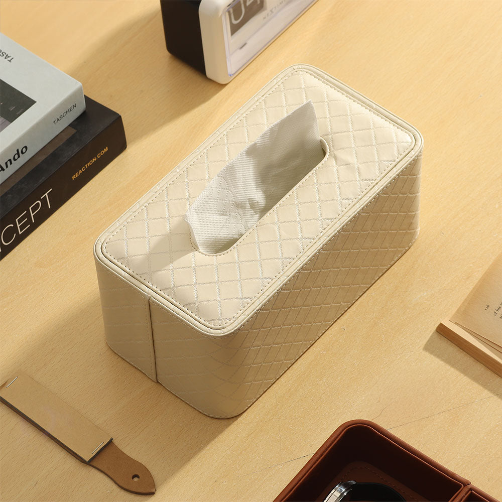 Damas Quilted High Tissue Box Holder - Pearl Ivory