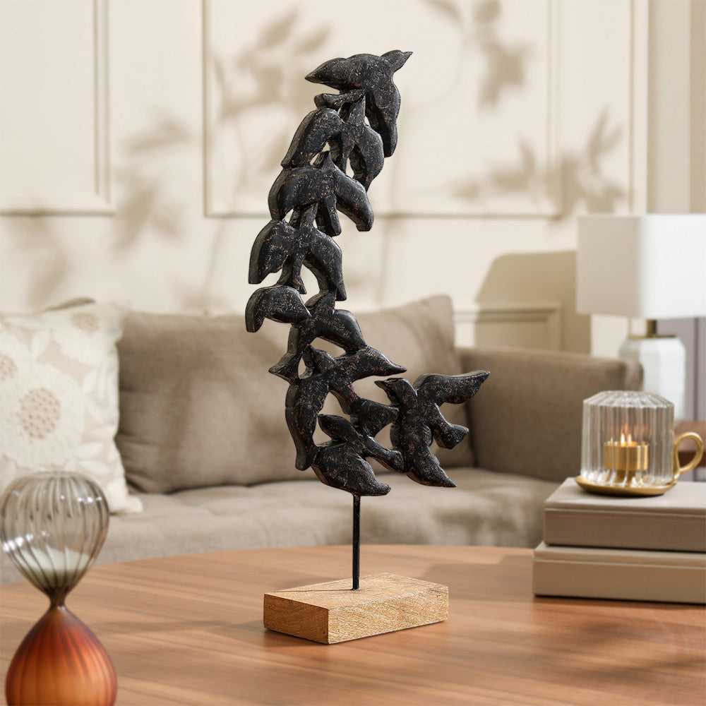 Dancing Starlings Wooden Sculpture Tall - Charcoal Natural