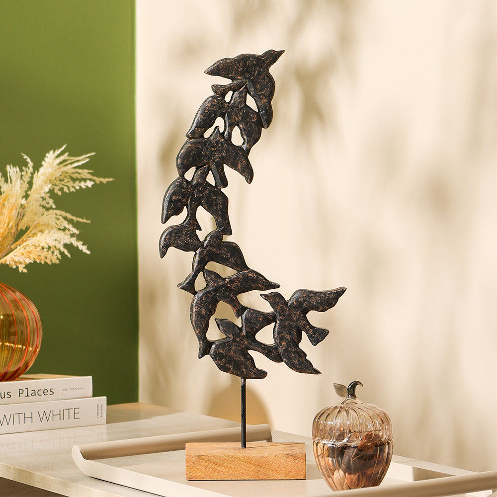 Dancing Starlings Wooden Sculpture Tall - Charcoal Natural