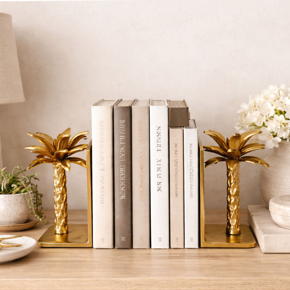 Date Palm Metal Bookends, Set of 2 - Gold