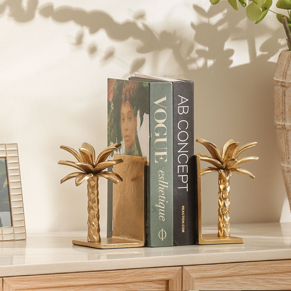 Date Palm Metal Bookends, Set of 2 - Gold