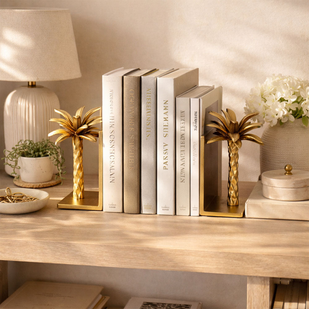 Date Palm Metal Bookends, Set of 2 - Gold