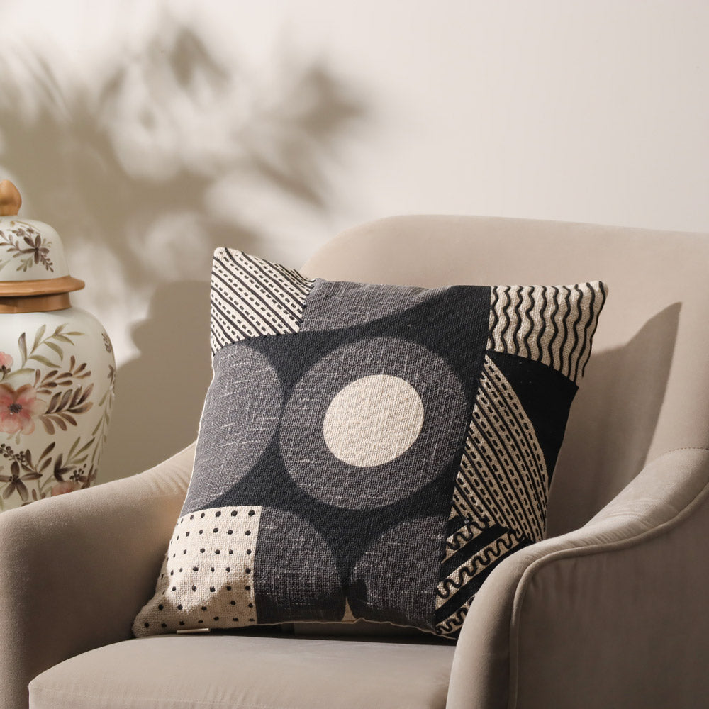 Deco Embroidered Cushion Cover 45x45cm Black White