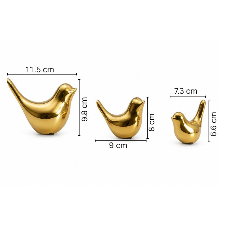 Decorative Birds Sculptures, Set of 3 - Gold