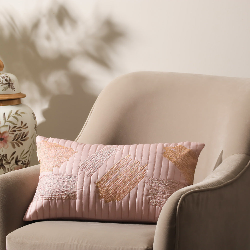 Desert Satin Embroidered Rectangular Cushion Cover 50x30cm - Sandy Pink