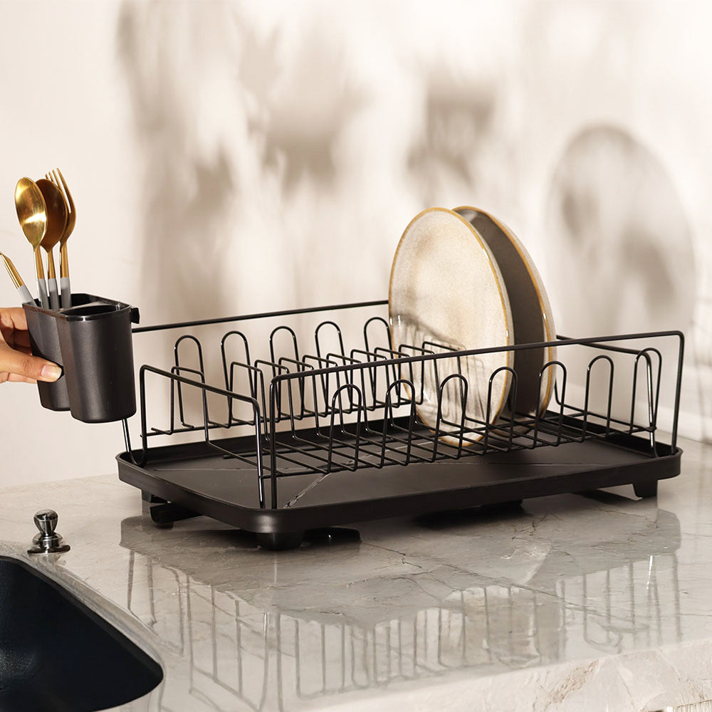 Dish Rack with Drainer Tray - Black