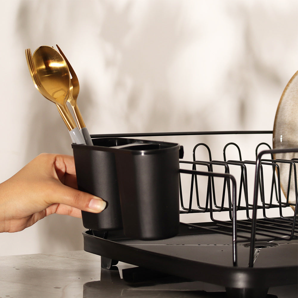 Dish Rack with Drainer Tray - Black