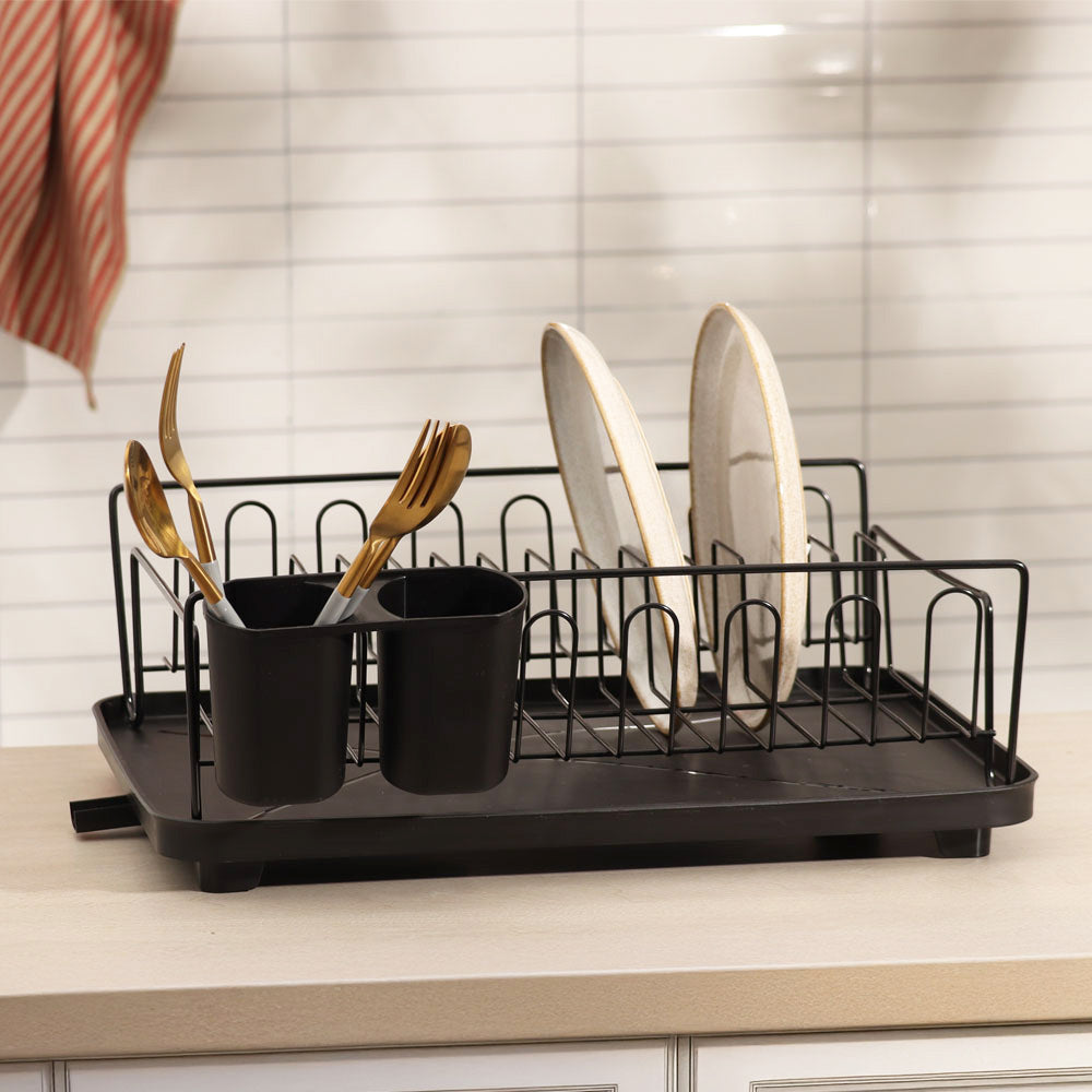 Dish Rack with Drainer Tray - Black