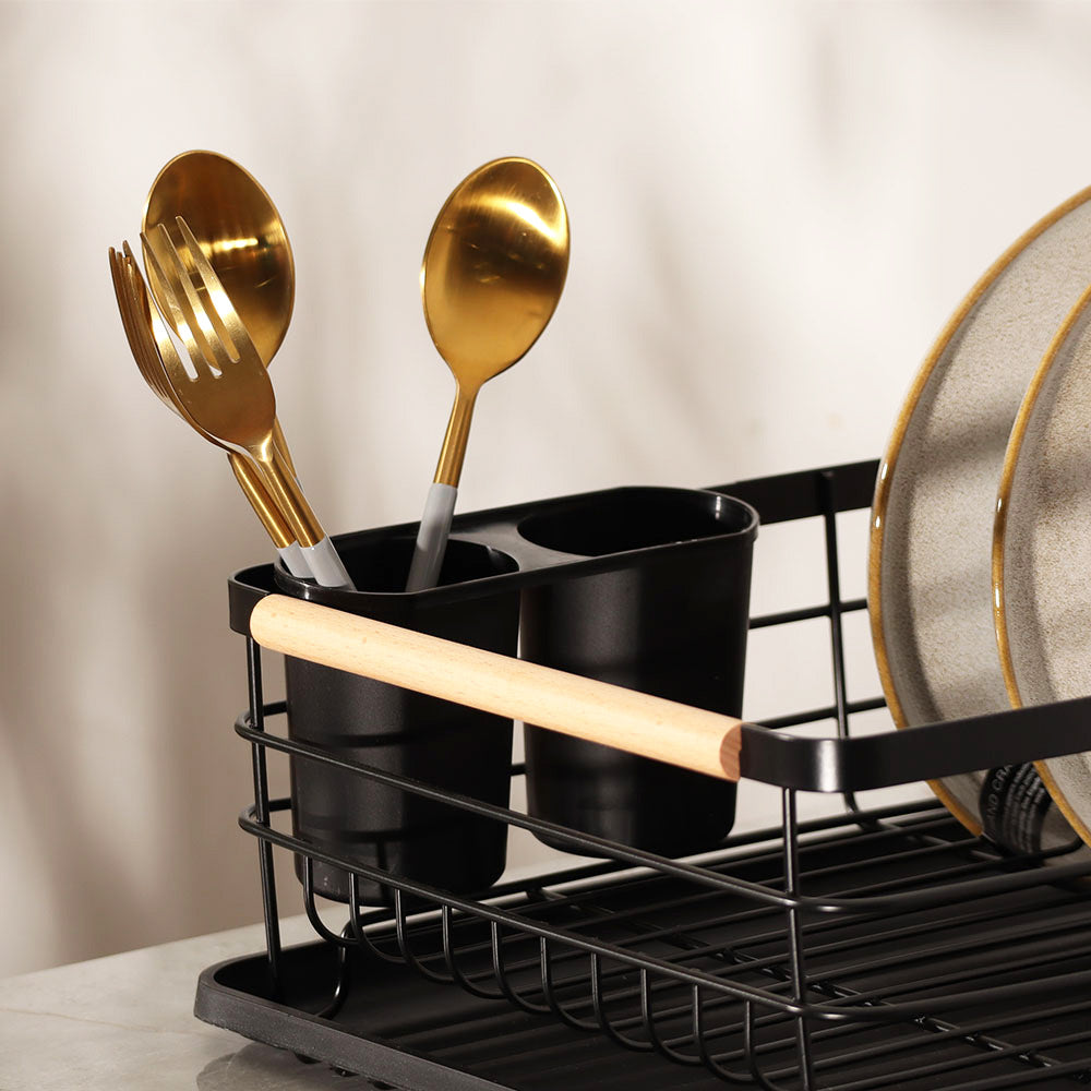 Dish Rack with Tray - Black