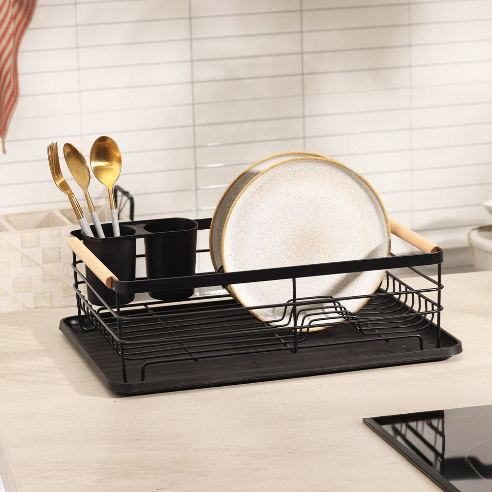 Dish Rack with Tray - Black