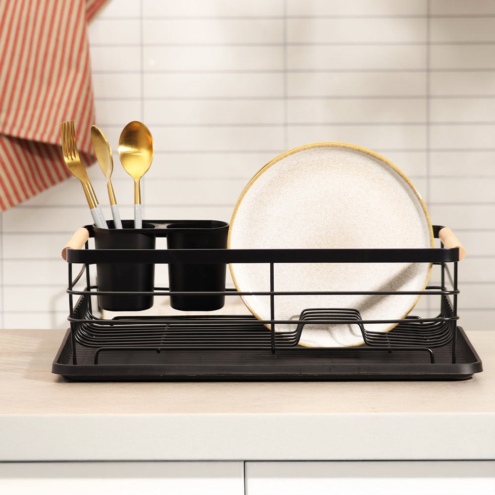 Dish Rack with Tray - Black
