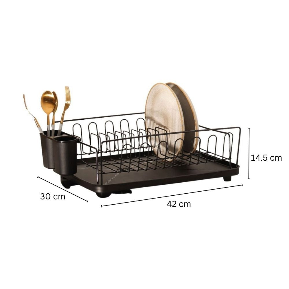 Dish Rack with Drainer Tray - Black
