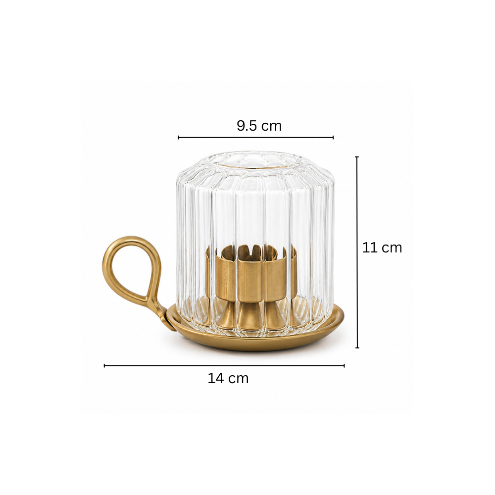 Diyah Metal & Glass Tealight Holder - Clear Gold