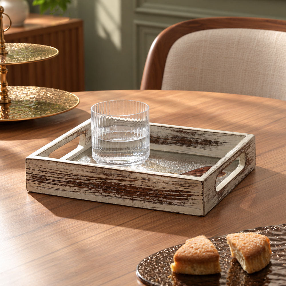 Dragonfly Glass & Wood Serving Tray Small - Earthy