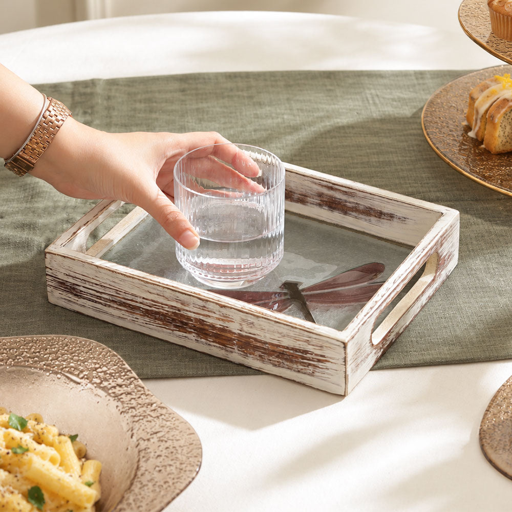 Dragonfly Glass & Wood Serving Tray Small - Earthy