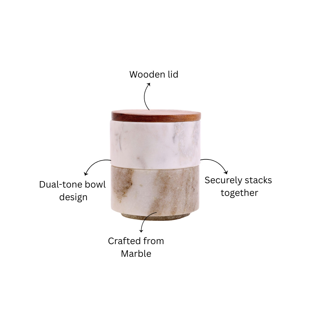 Stacked Marble Condiment Jars - White & Beige