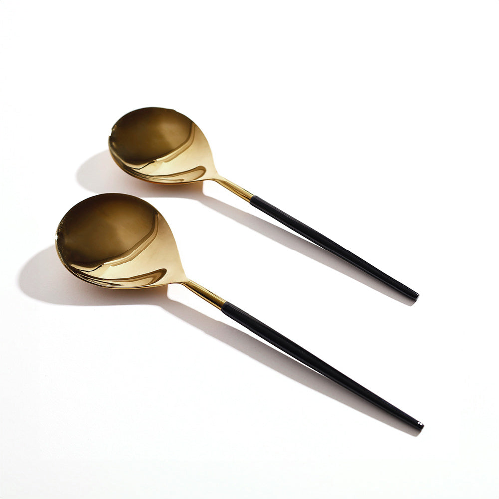 Dual Serving Spoons, Set of 2 - Black Gold