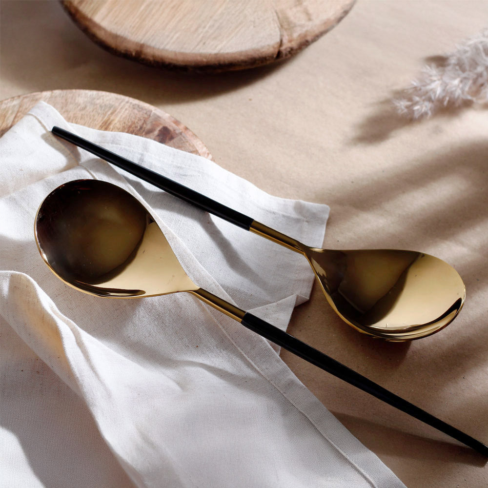 Dual Serving Spoons, Set of 2 - Black Gold