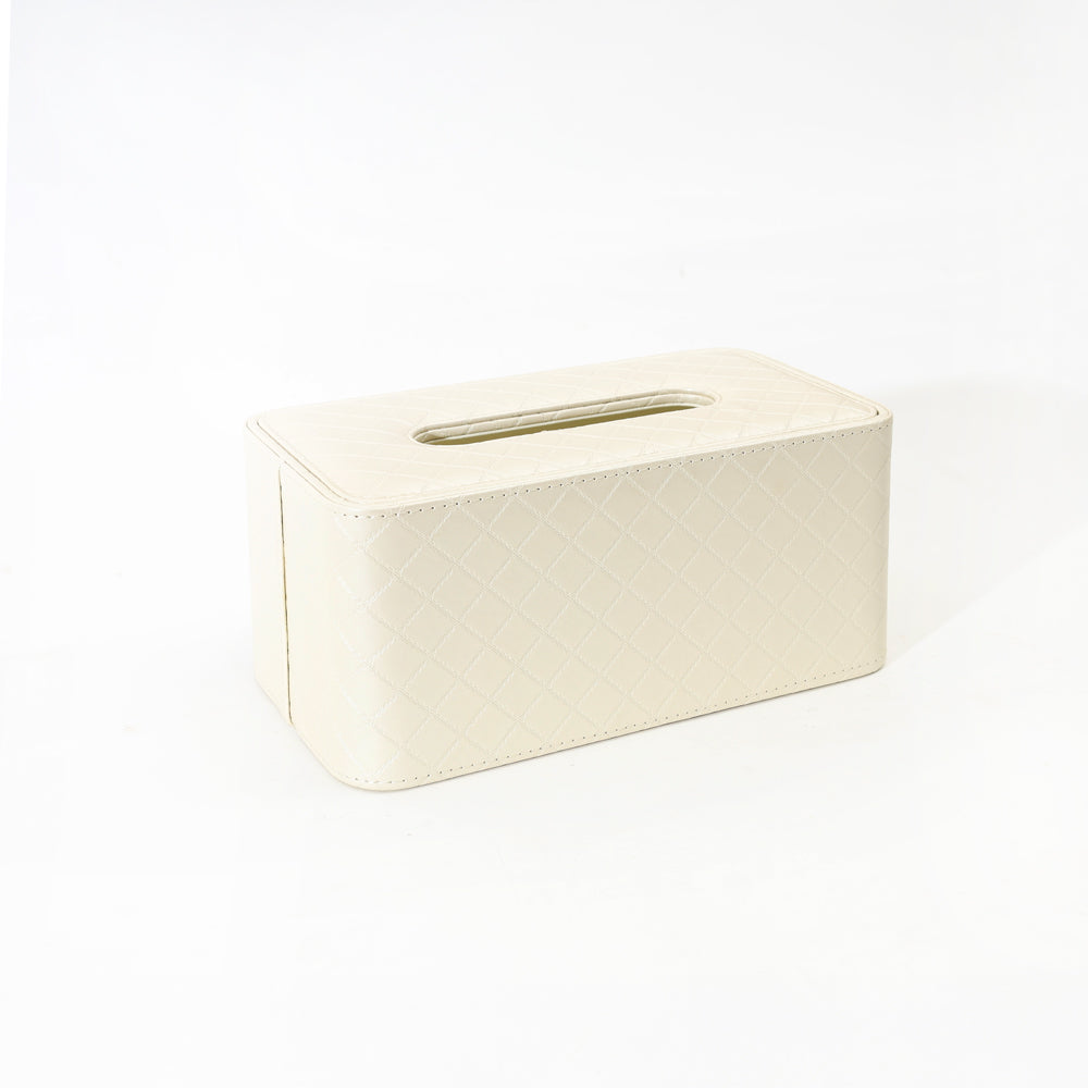Damas Quilted High Tissue Box Holder - Pearl Ivory