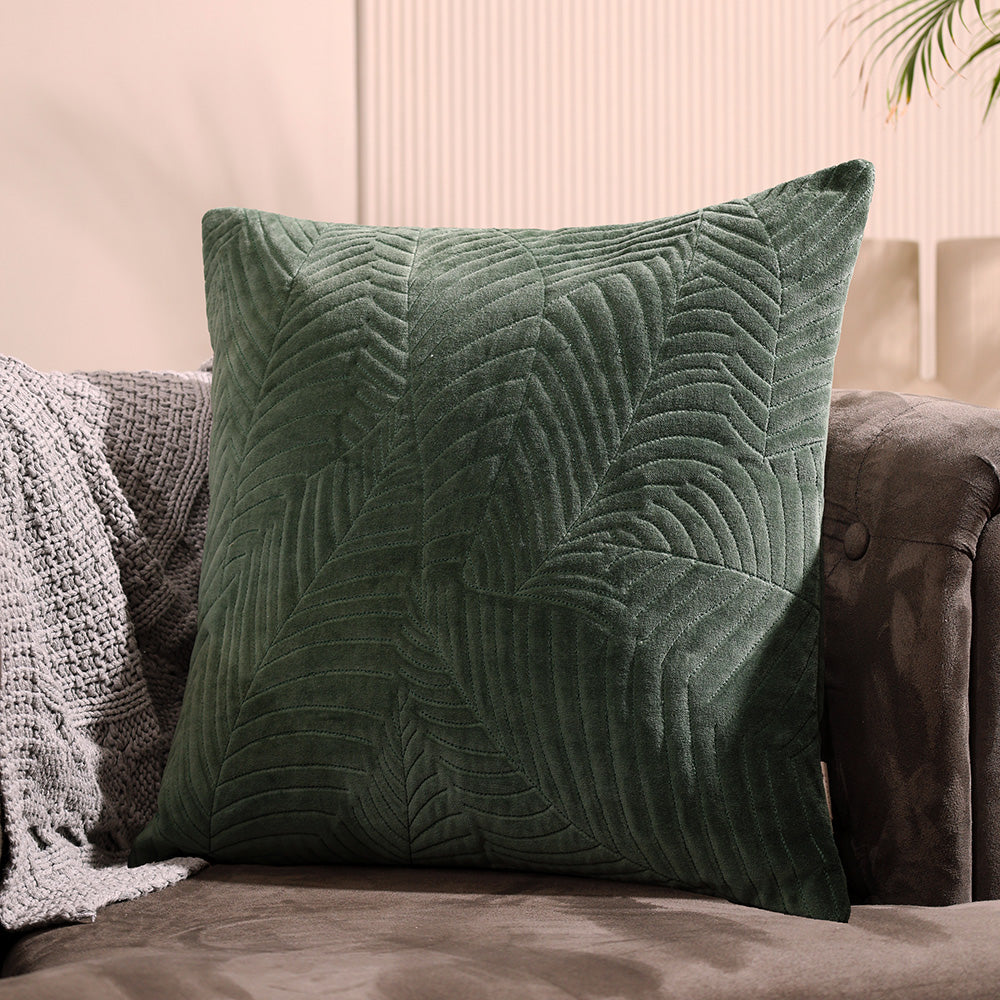 Elm Quilted Cushion Cover 45x45cm - Forest Green