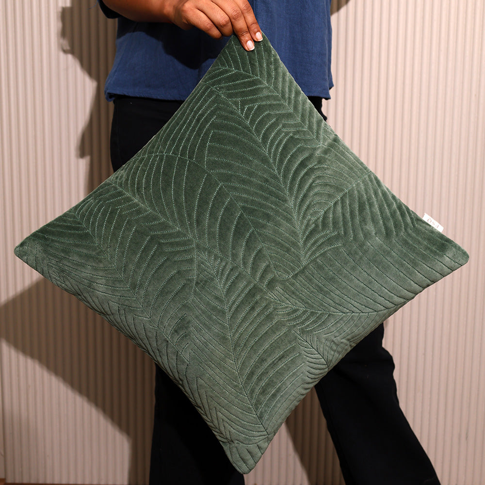 Elm Quilted Cushion Cover 45x45cm - Forest Green