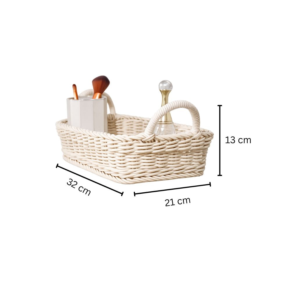 Alma Rectangular Basket with Handles Medium - Ivory