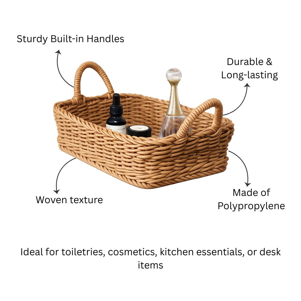 Alma Rectangular Basket with Handles Medium - Khaki