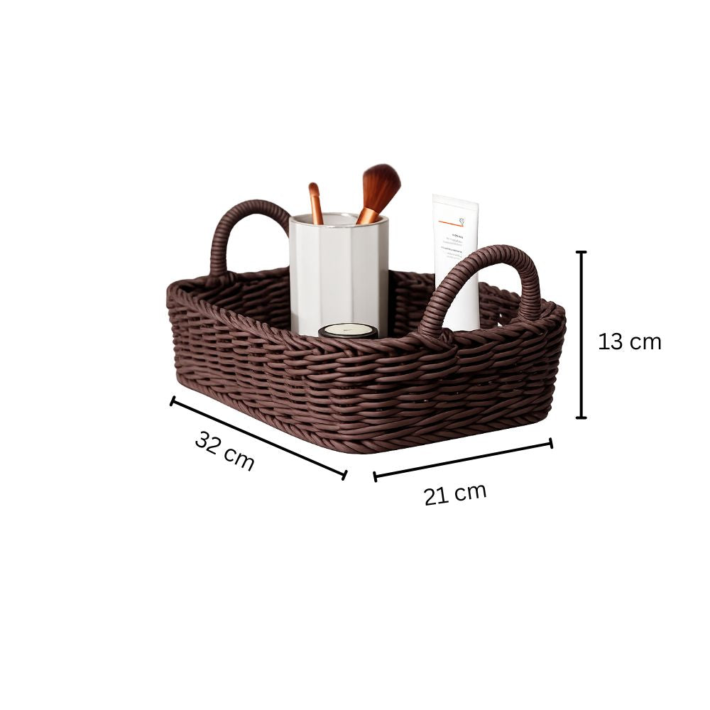 Alma Rectangular Basket with Handles Medium - Dark Brown