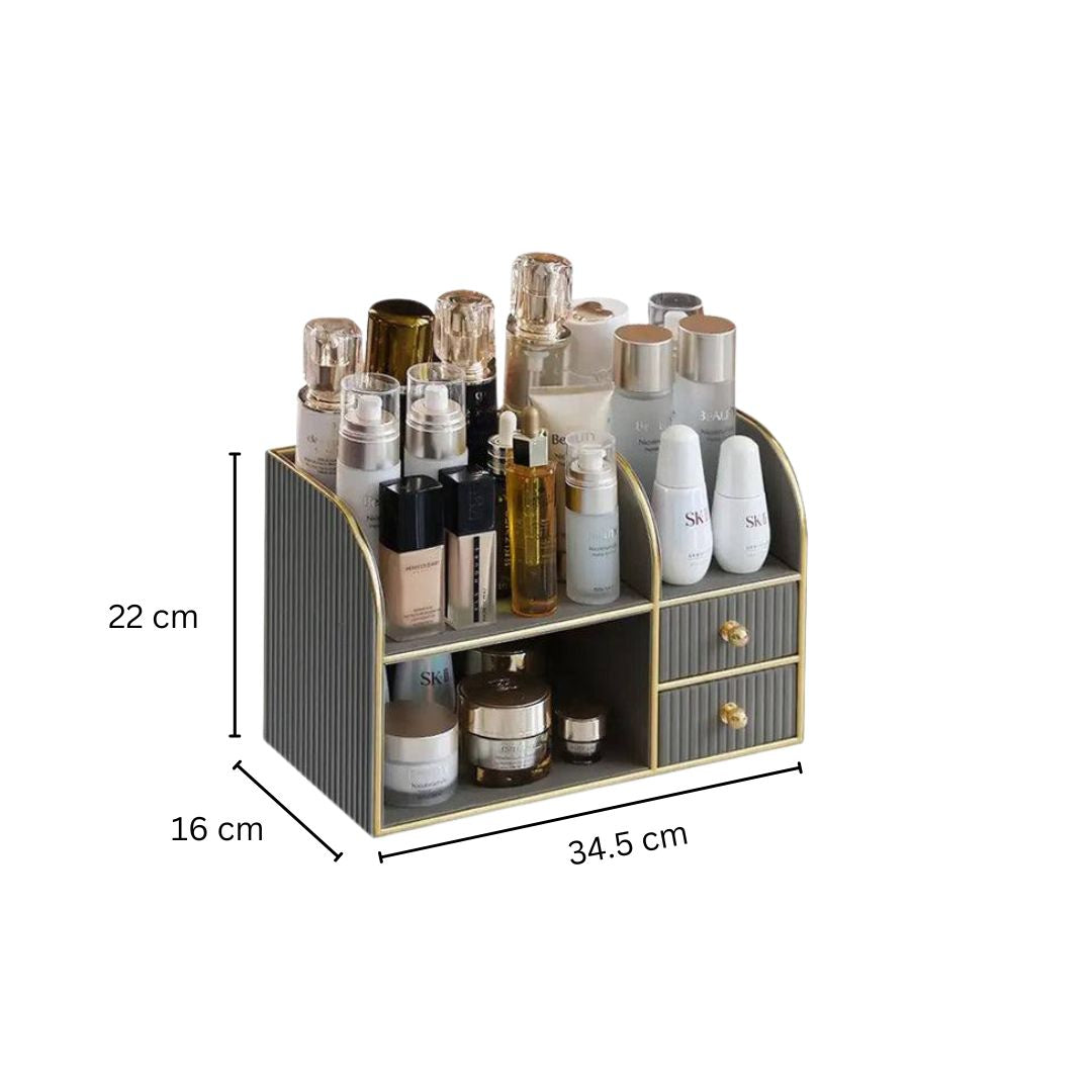 Two-Tier Cosmetics Organiser with Drawers - Dark Grey