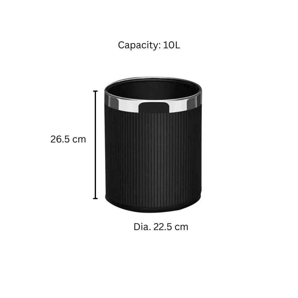 Columns Waste Bin 10L - Black & Steel