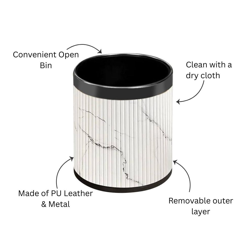 Columns Waste Bin 10L - White Marble & Dark Steel