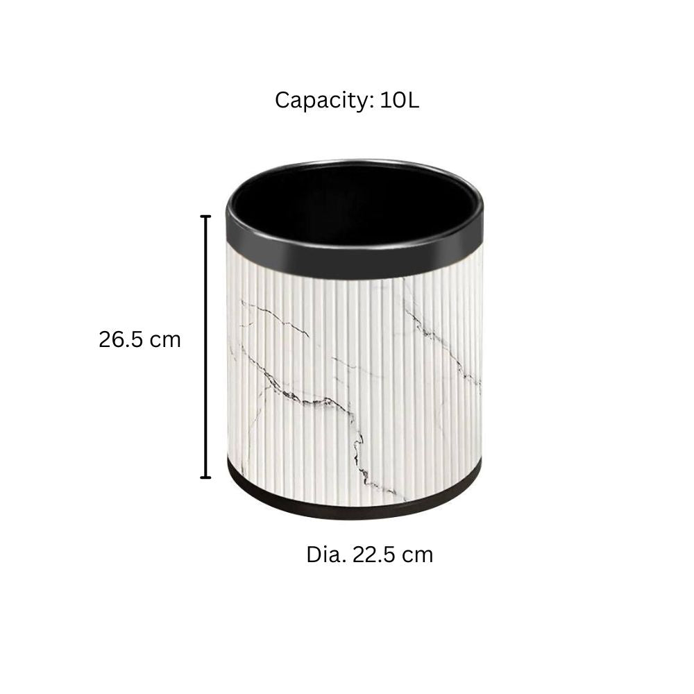 Columns Waste Bin 10L - White Marble & Dark Steel