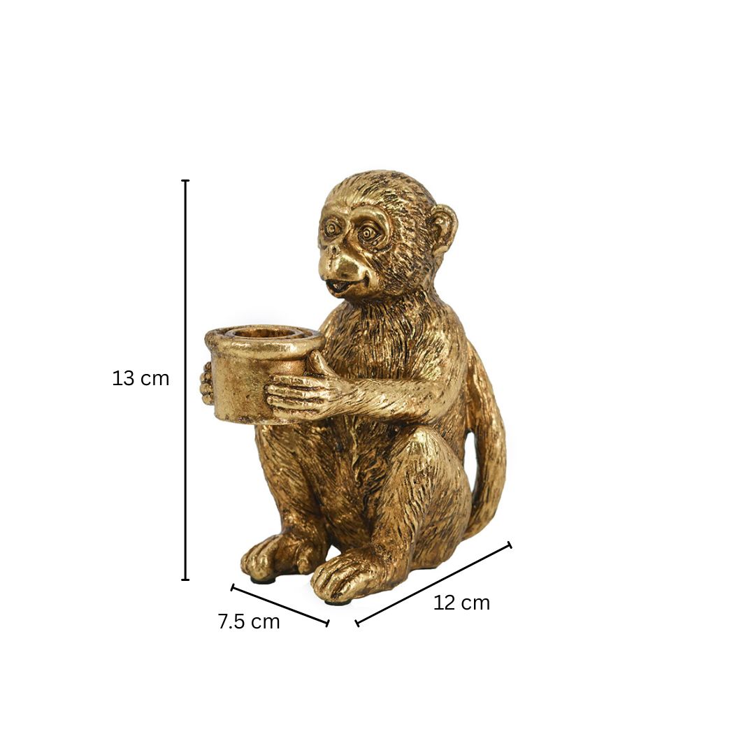 Curious Monkey Candle Holder - Gold