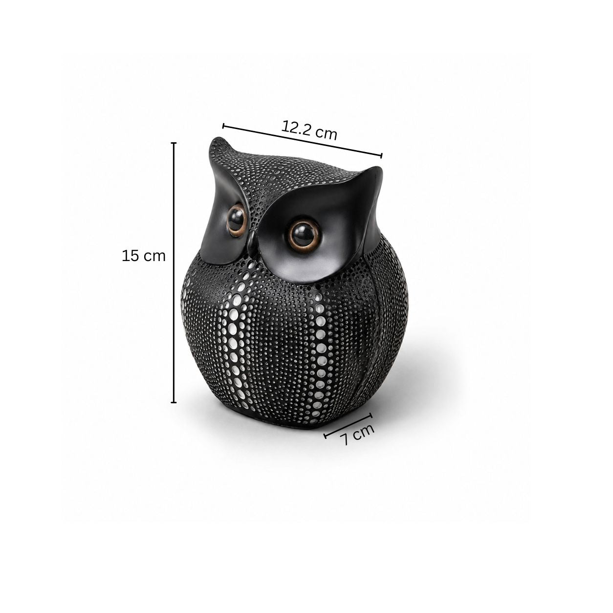 Owl Resin Sculpture - Polka Black
