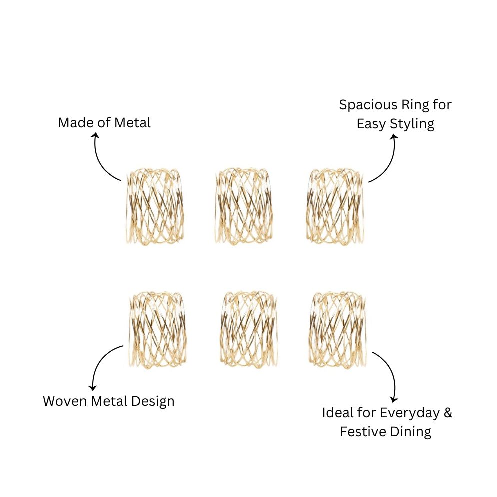 Mesh Napkin Rings, Set of 6 - Gold