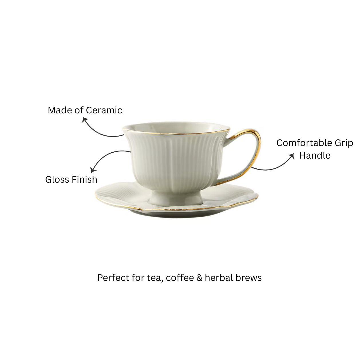 Allure Ceramic Cup With Saucer - Pistachio Green