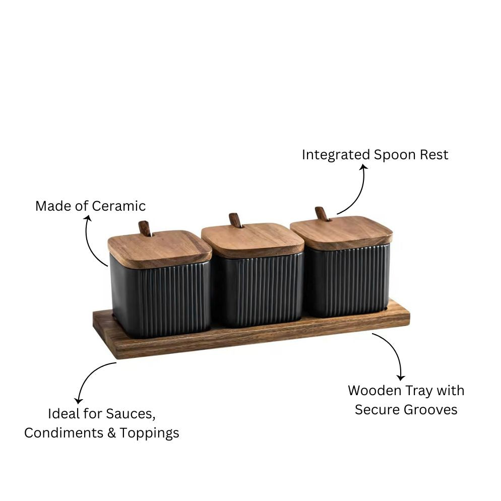 Ceramic Trio Condiment Set - Black