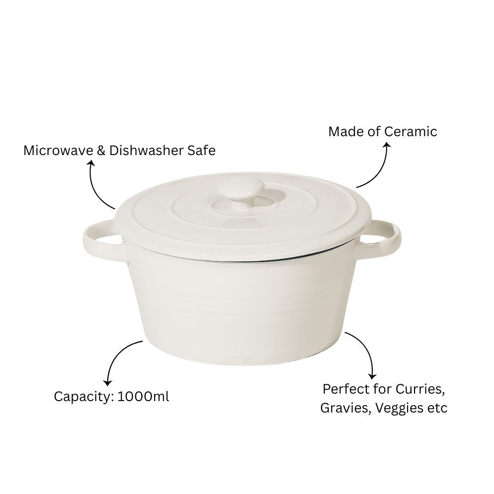 Ceramic Serving Pot With Lid Medium - White