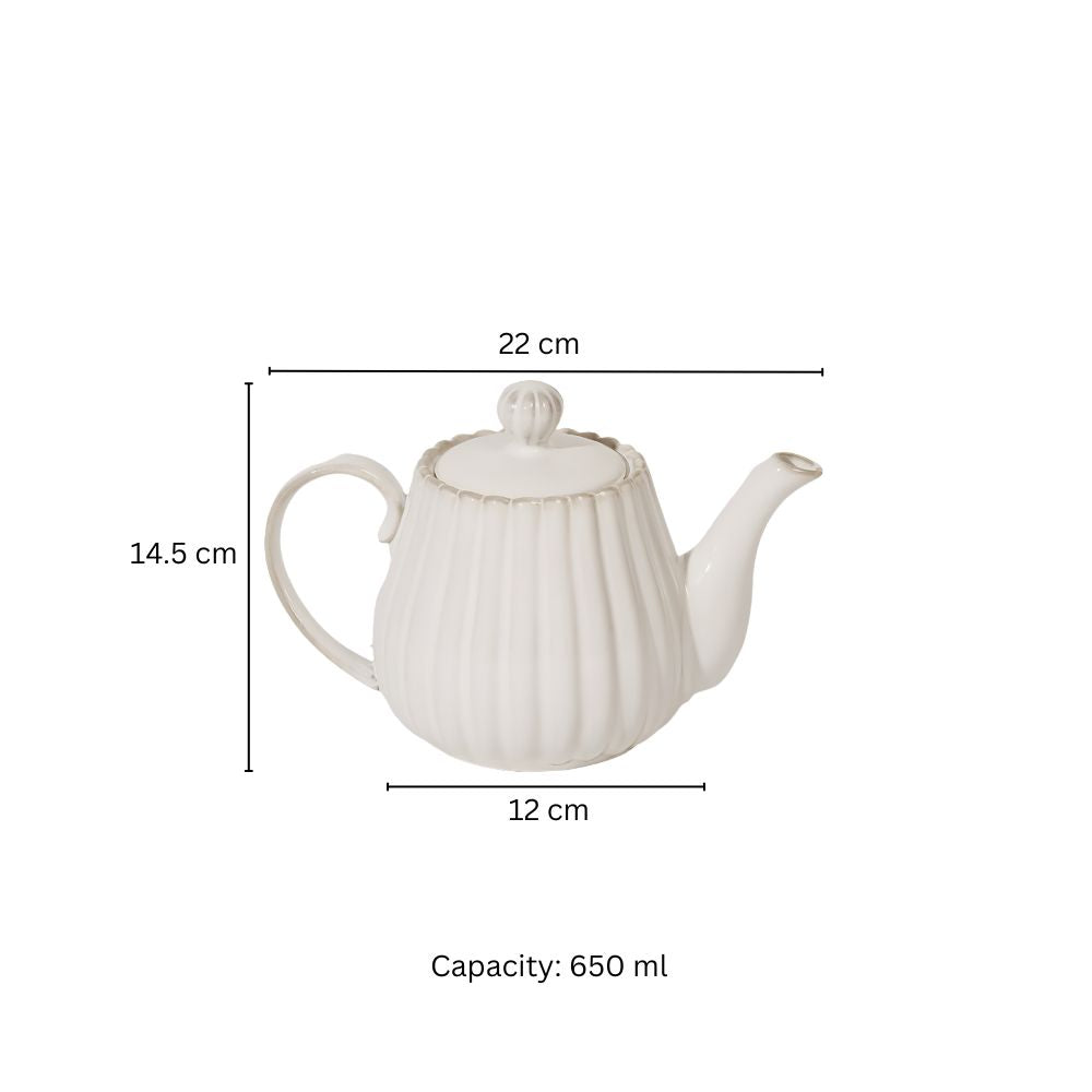 Scallop Ceramic Tea Pot 650ml - Ivory
