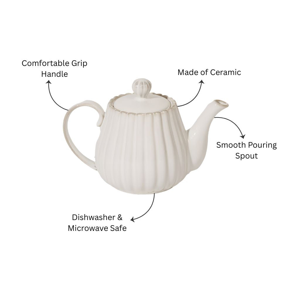 Scallop Ceramic Tea Pot 650ml - Ivory