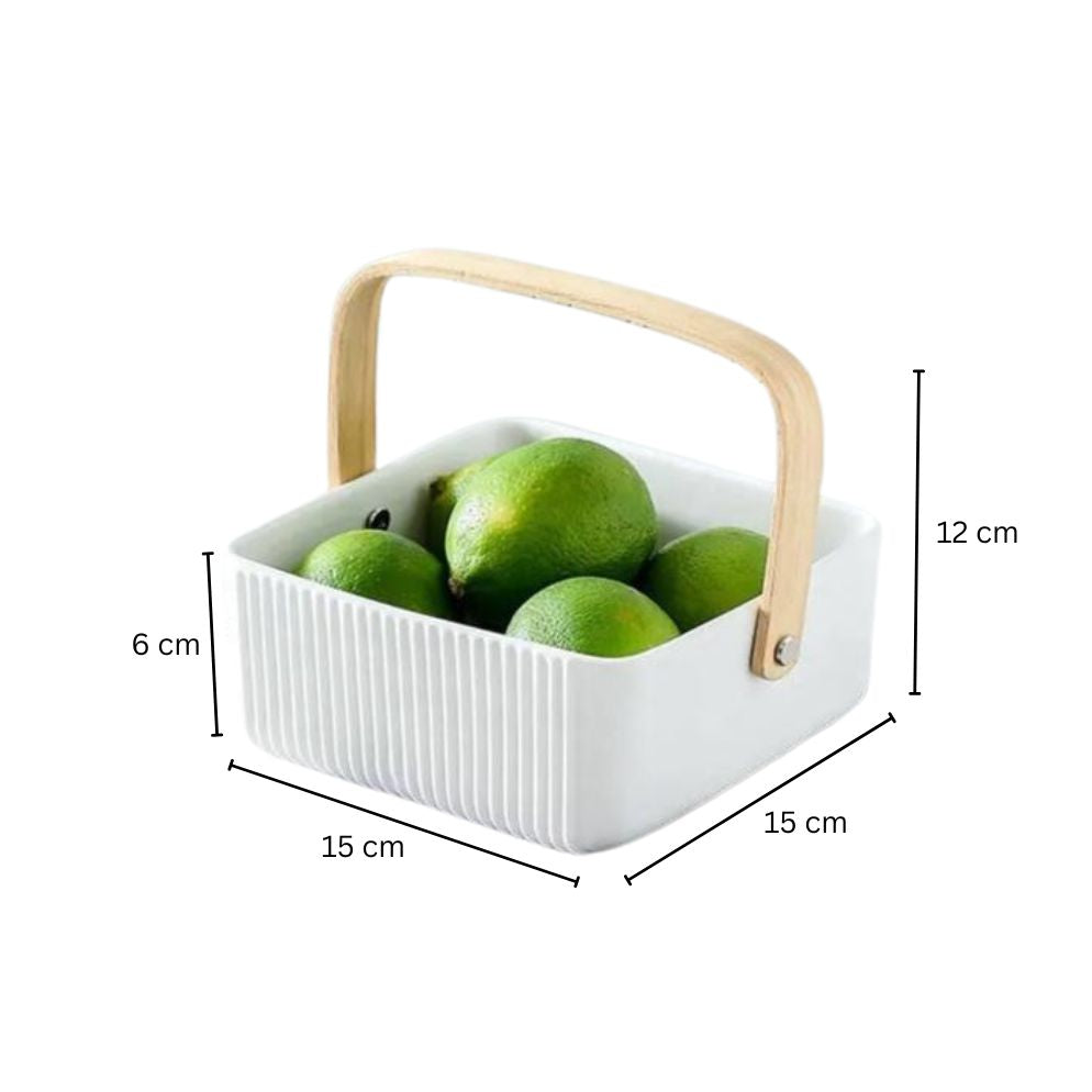 Ceramic Serving Basket With Handle Medium - White
