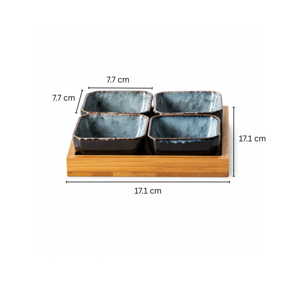 Island Small Serving Bowls with Wooden Tray, Set of 4
