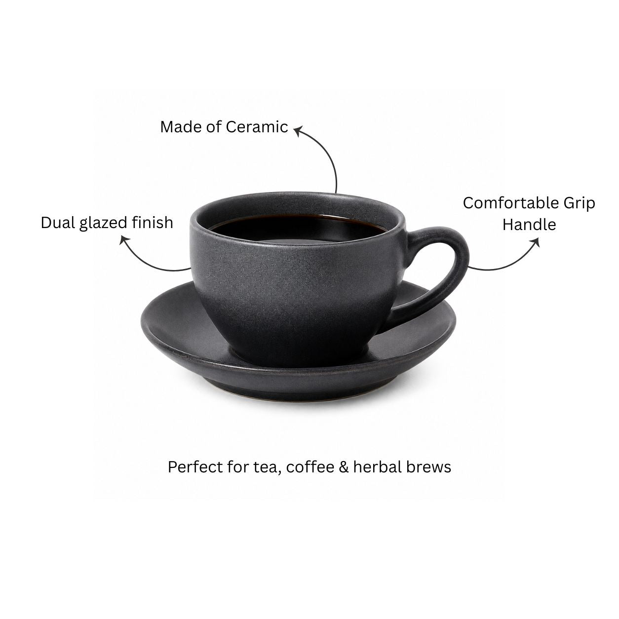 Amici Ceramic Cup and Saucer Set - Slate Grey