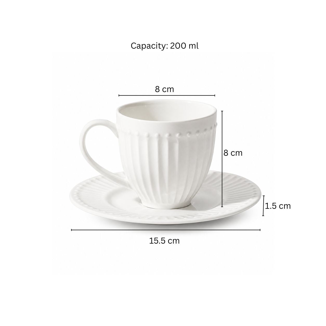 Aria Ceramic Cup and Saucer Set - White