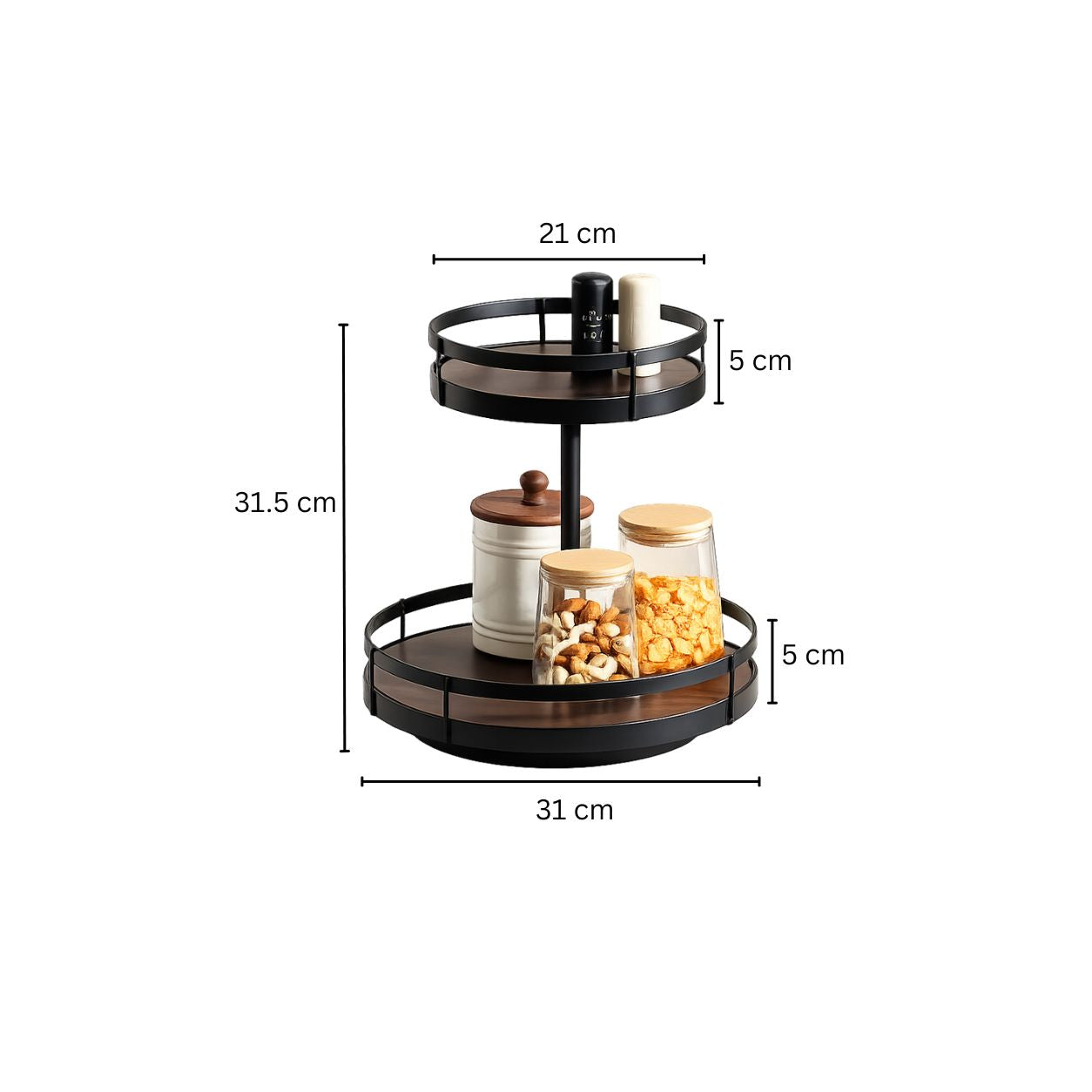 Kena 2-Tier Round Turntable - Brown Black