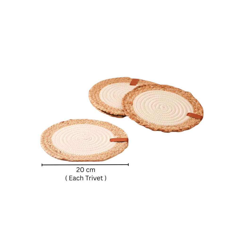 Cotton & Jute Trivets, Set of 4 - Natural Cream